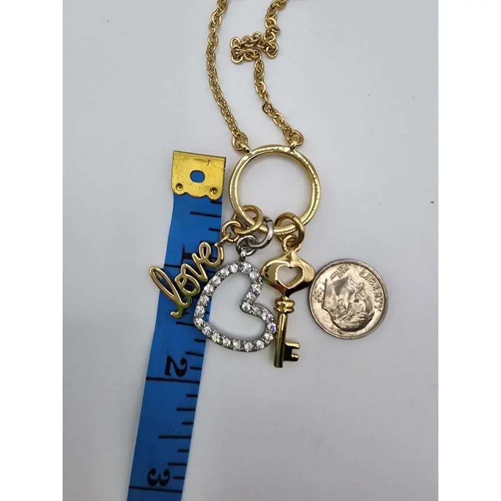 Lia Sophia Unlock Love Shiny Gold Crystal Love, Key, Heart Charms Necklace 34" - Picture 5 of 6
